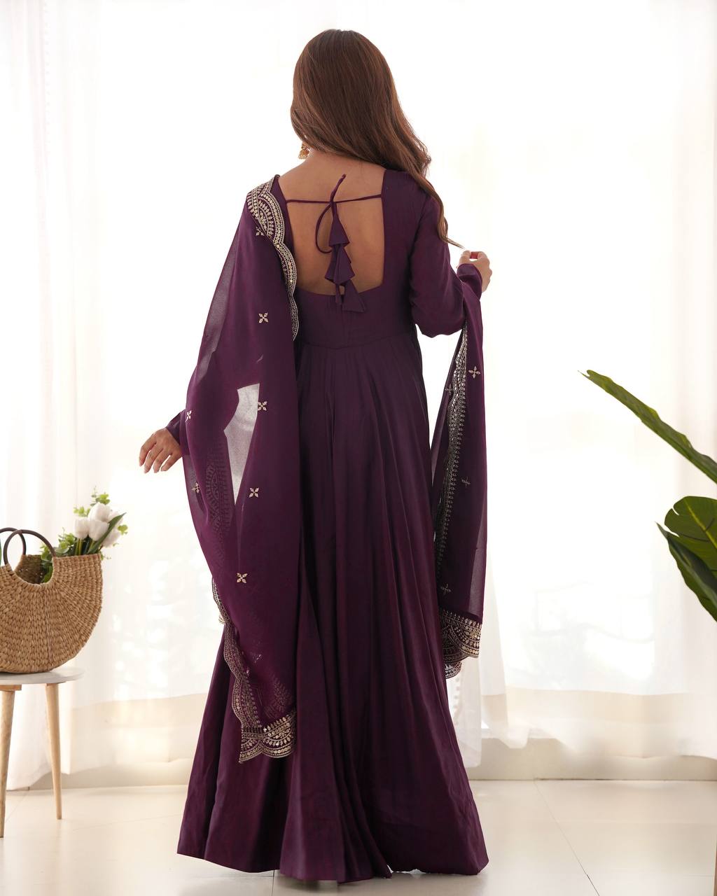 Luxury Roman Silk Chanderi Fully Flared Anarkali Suit Set For Women ✨