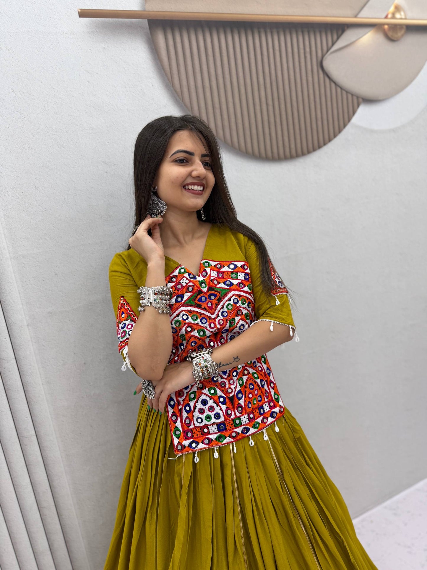 NAVRATRI SPECIAL PURE COTTON KEDIYU LEHENGA – GAMTHI &amp; MIRROR WORK