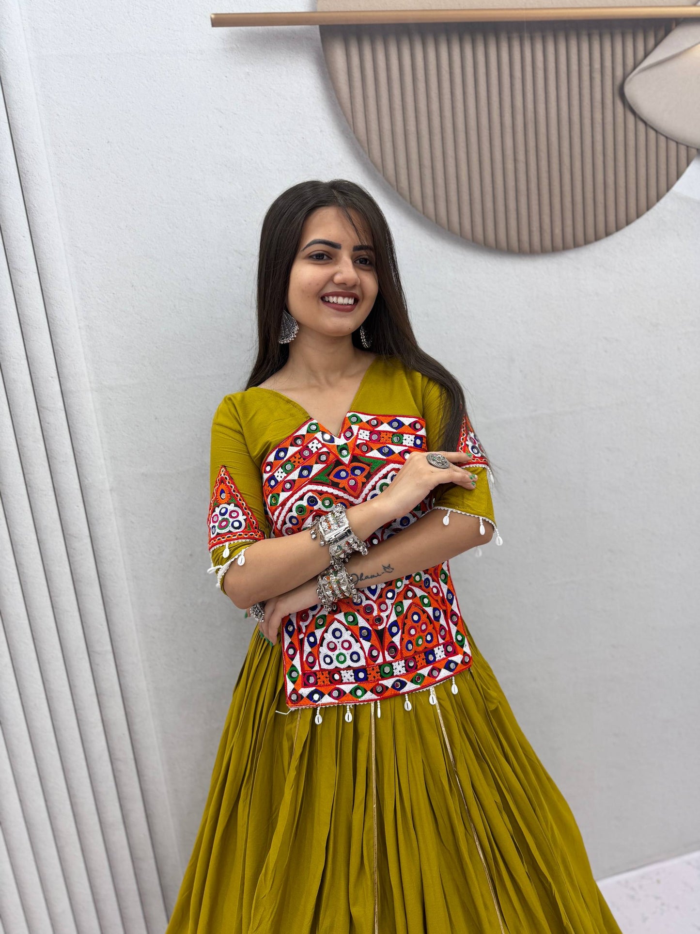 NAVRATRI SPECIAL PURE COTTON KEDIYU LEHENGA – GAMTHI &amp; MIRROR WORK