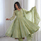 Royal Mirror Lace Viscose Jacquard Gown Set – Real Modelling Party Wear