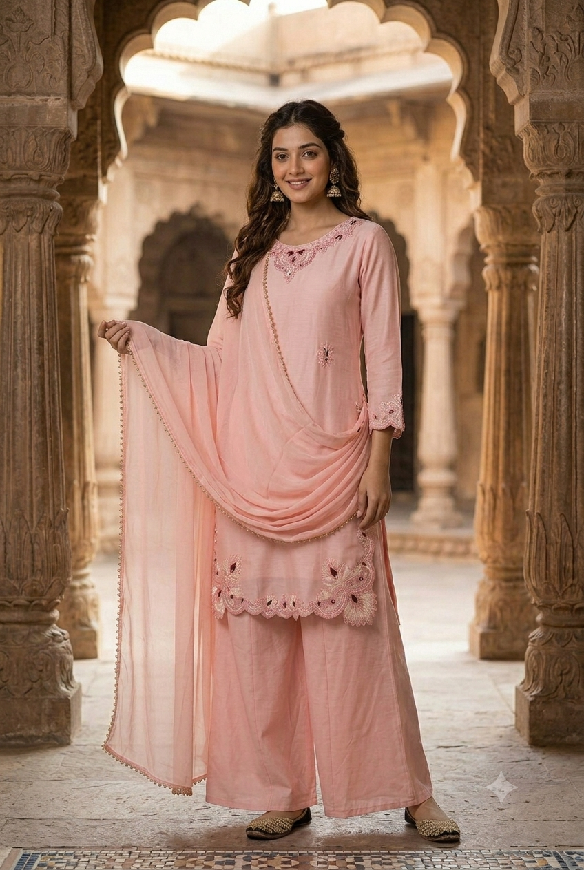 Royal Glass Silk Moti Embroidered Palazzo Set – Designer Party Wear