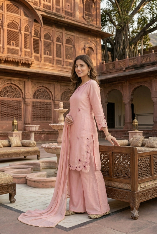 Royal Glass Silk Moti Embroidered Palazzo Set – Designer Party Wear
