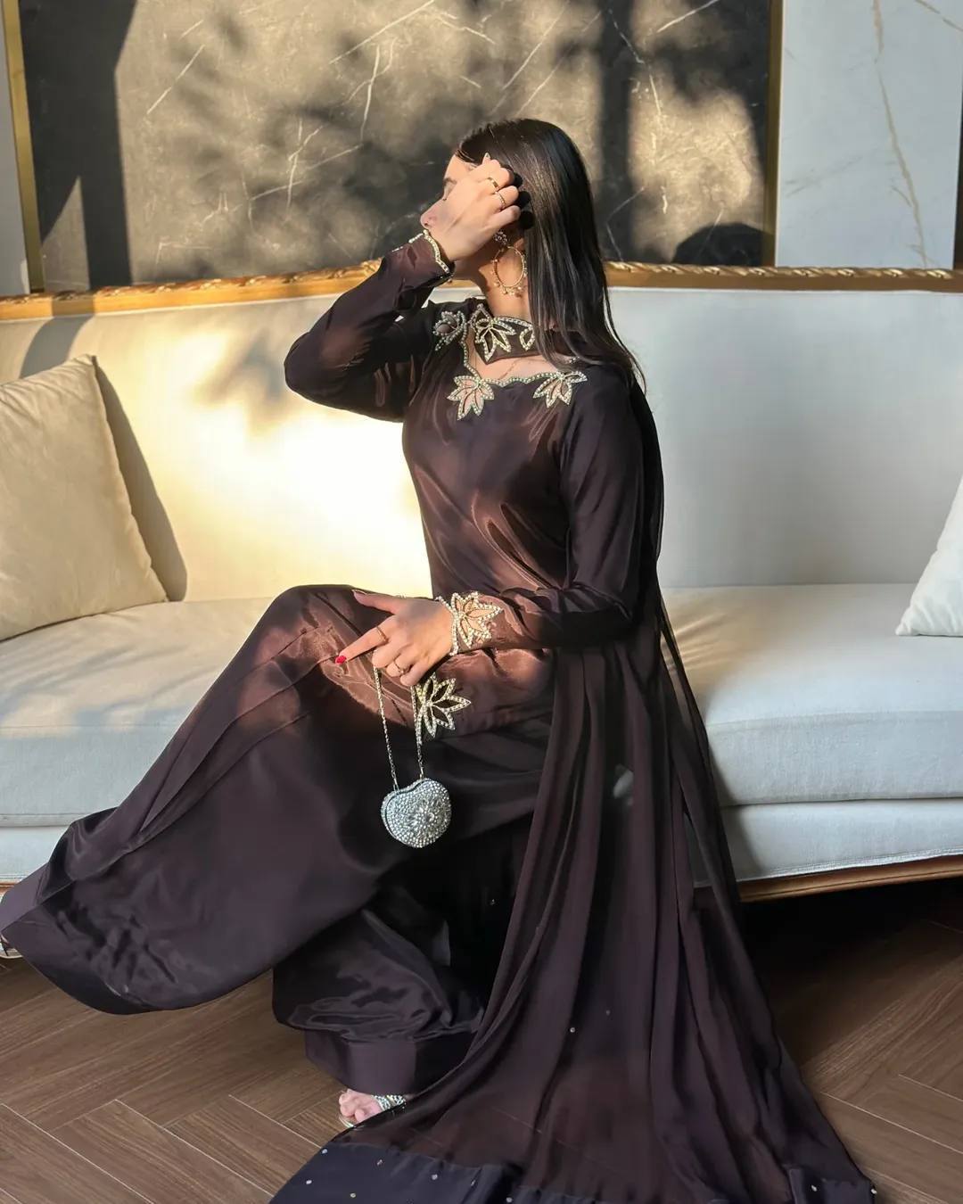 Natural Crepe Moti Embroidered Farsi Salwar Set – New Designer Party Wear