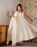 Royal Banarasi Jacquard Dola Silk Anarkali Suit Set For Women 👑