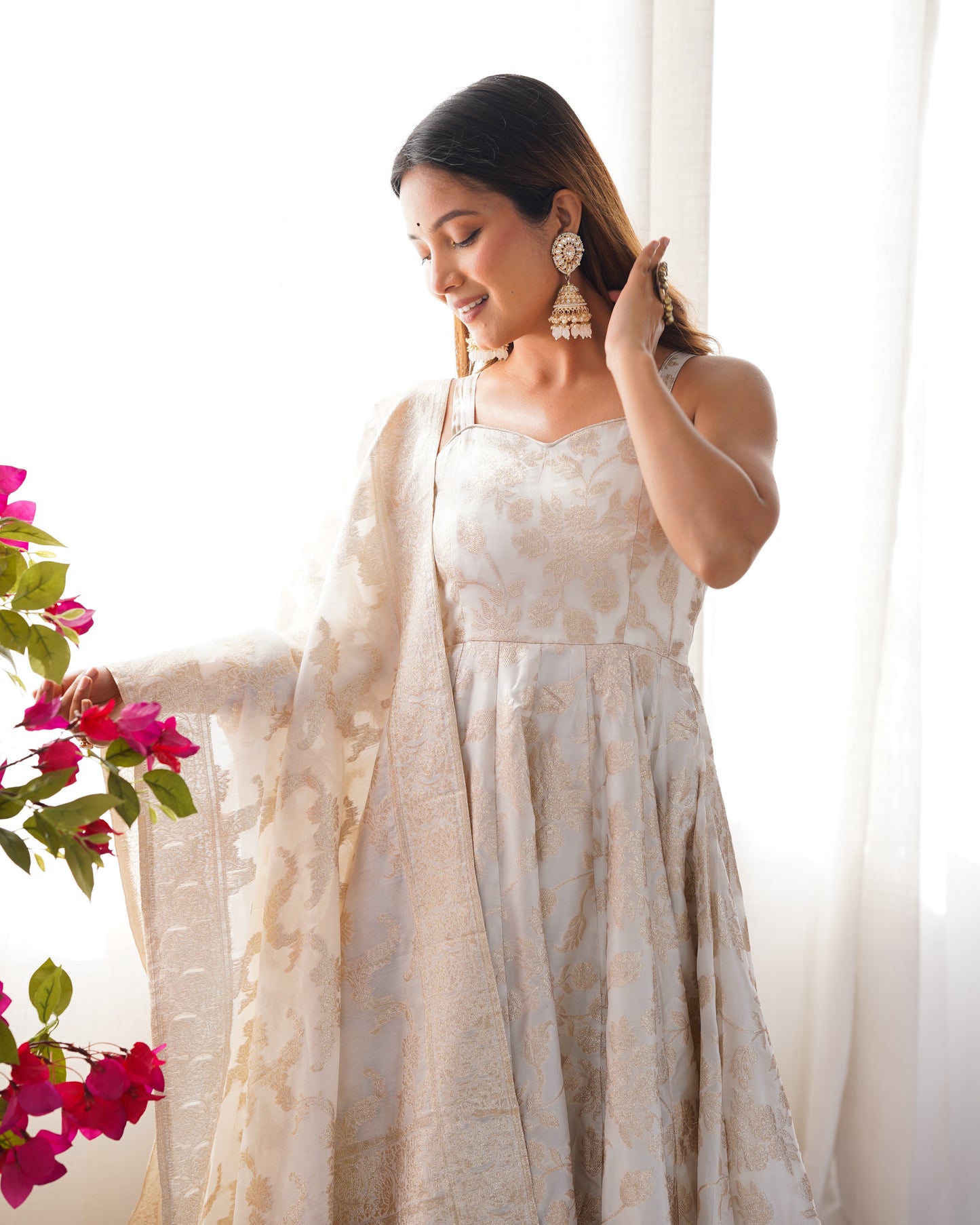 Royal Banarasi Jacquard Dola Silk Anarkali Suit Set For Women 👑