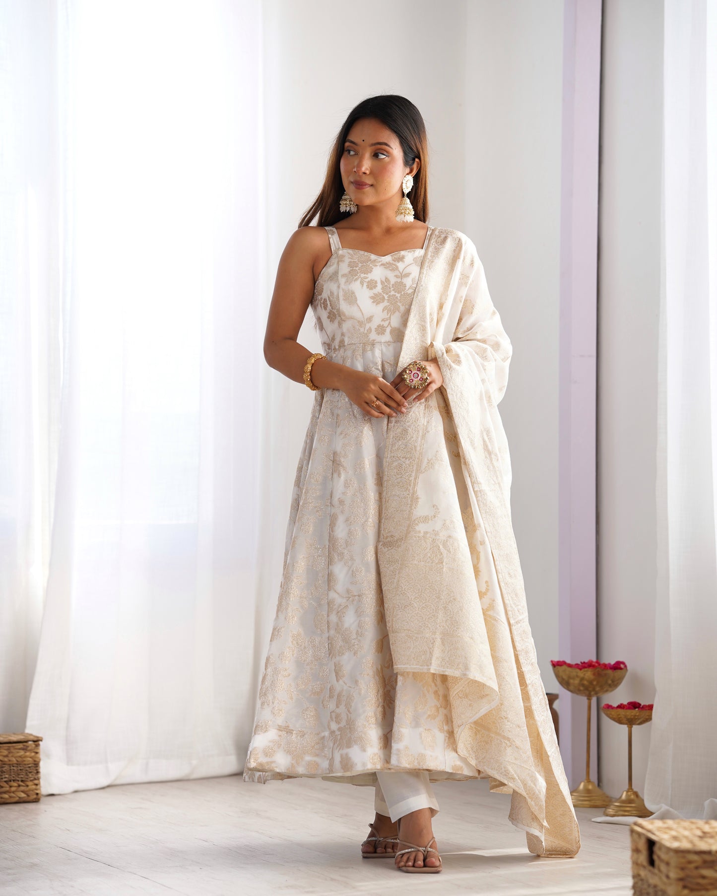 Royal Banarasi Jacquard Dola Silk Anarkali Suit Set For Women 👑