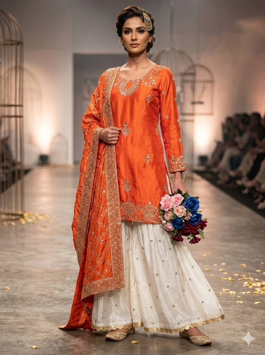 Exquisite Chinon Silk Embroidered Palazzo Set – Elegant Designer Wear