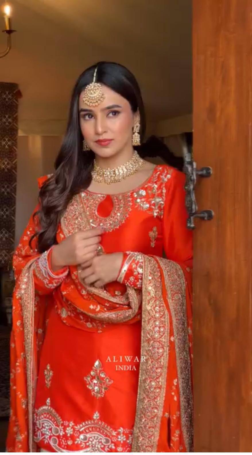Exquisite Chinon Silk Embroidered Palazzo Set – Elegant Designer Wear