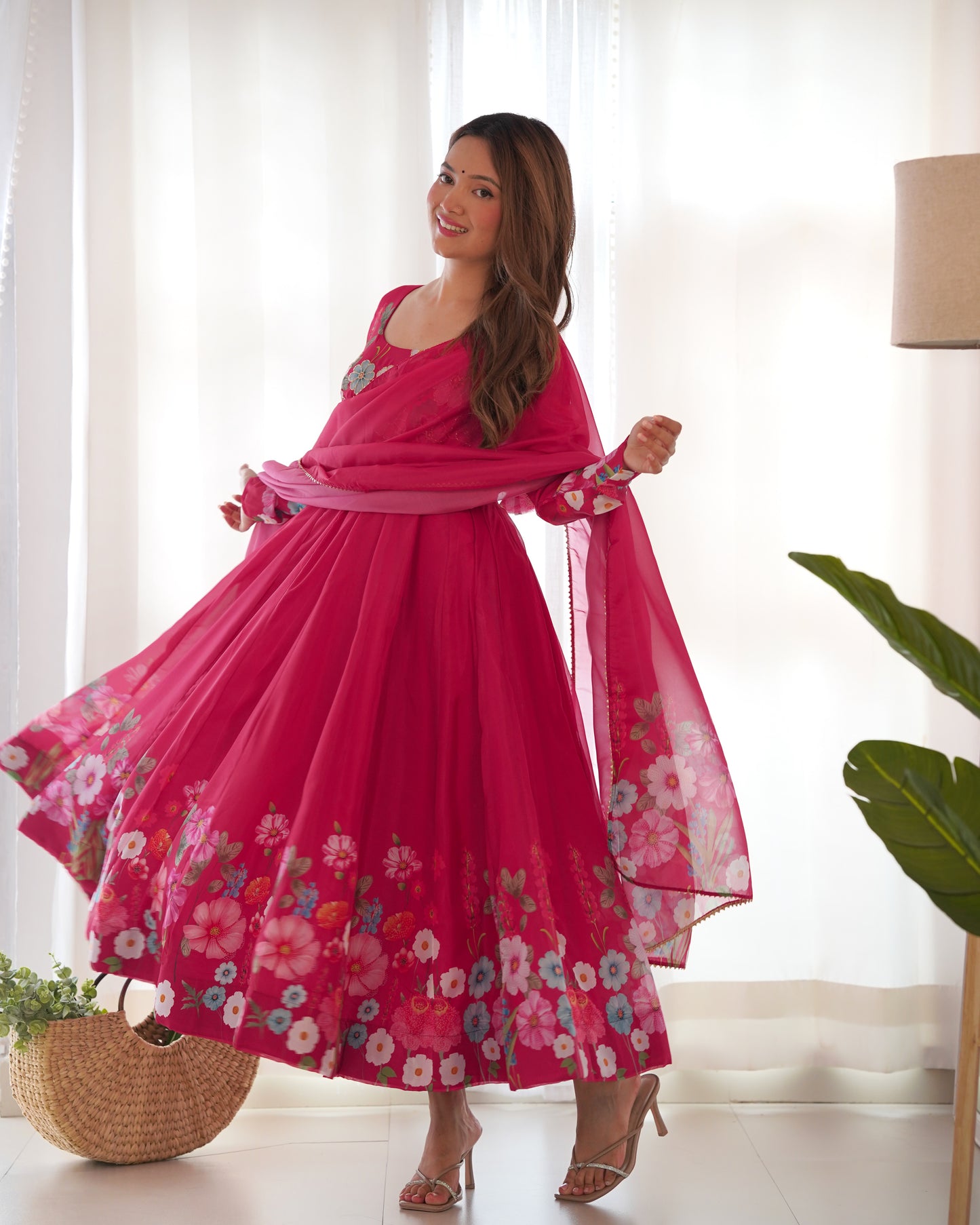 Floral Organza Silk Anarkali Suit Set For Women – Wedding &amp; Festive Collection 🌸