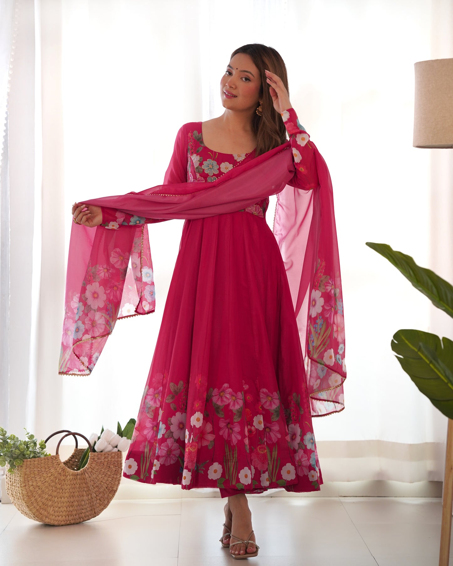 Floral Organza Silk Anarkali Suit Set For Women – Wedding &amp; Festive Collection 🌸
