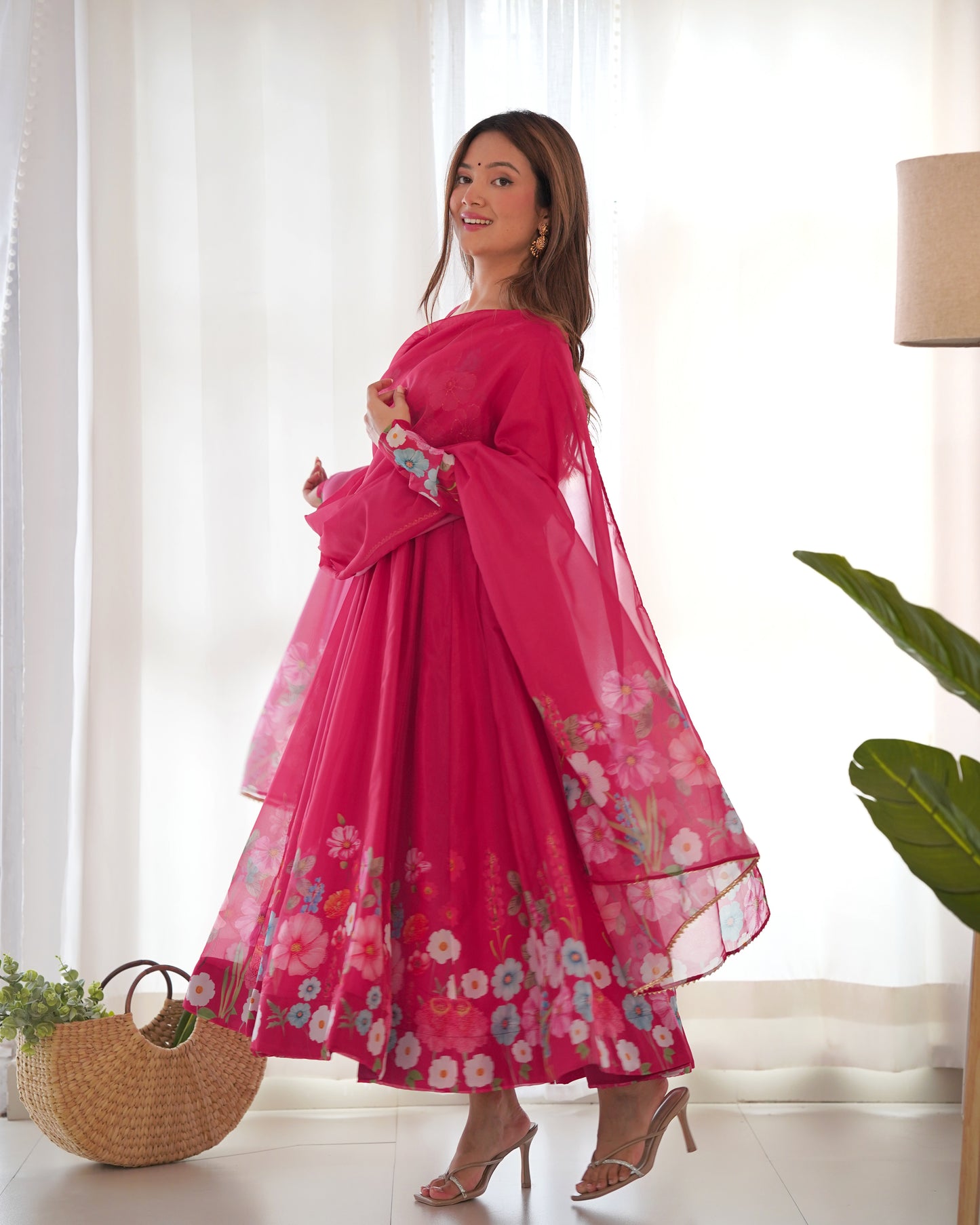 Floral Organza Silk Anarkali Suit Set For Women – Wedding &amp; Festive Collection 🌸