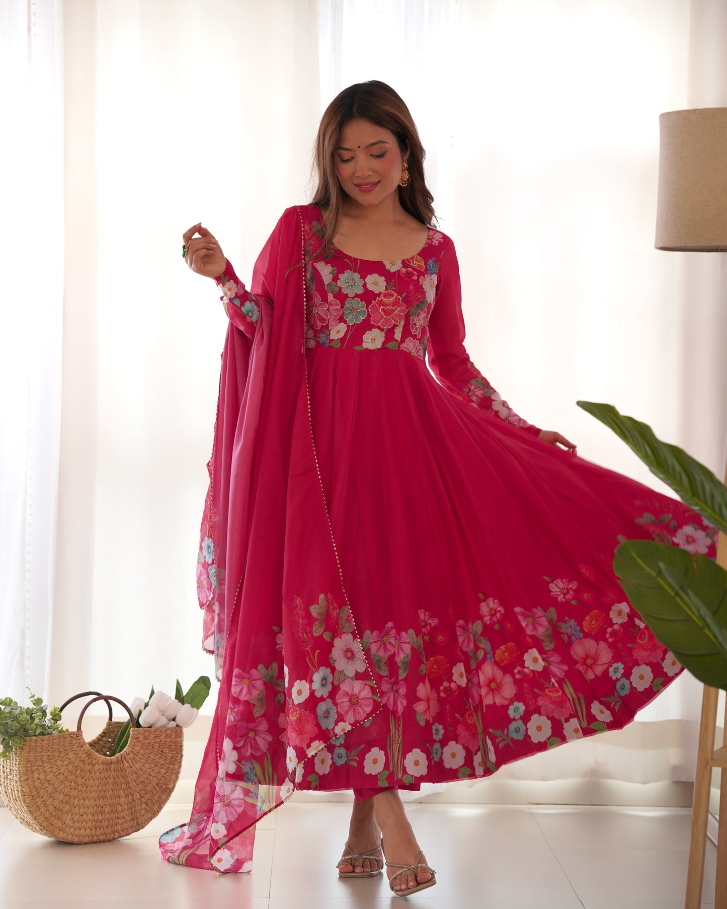 Floral Organza Silk Anarkali Suit Set For Women – Wedding &amp; Festive Collection 🌸