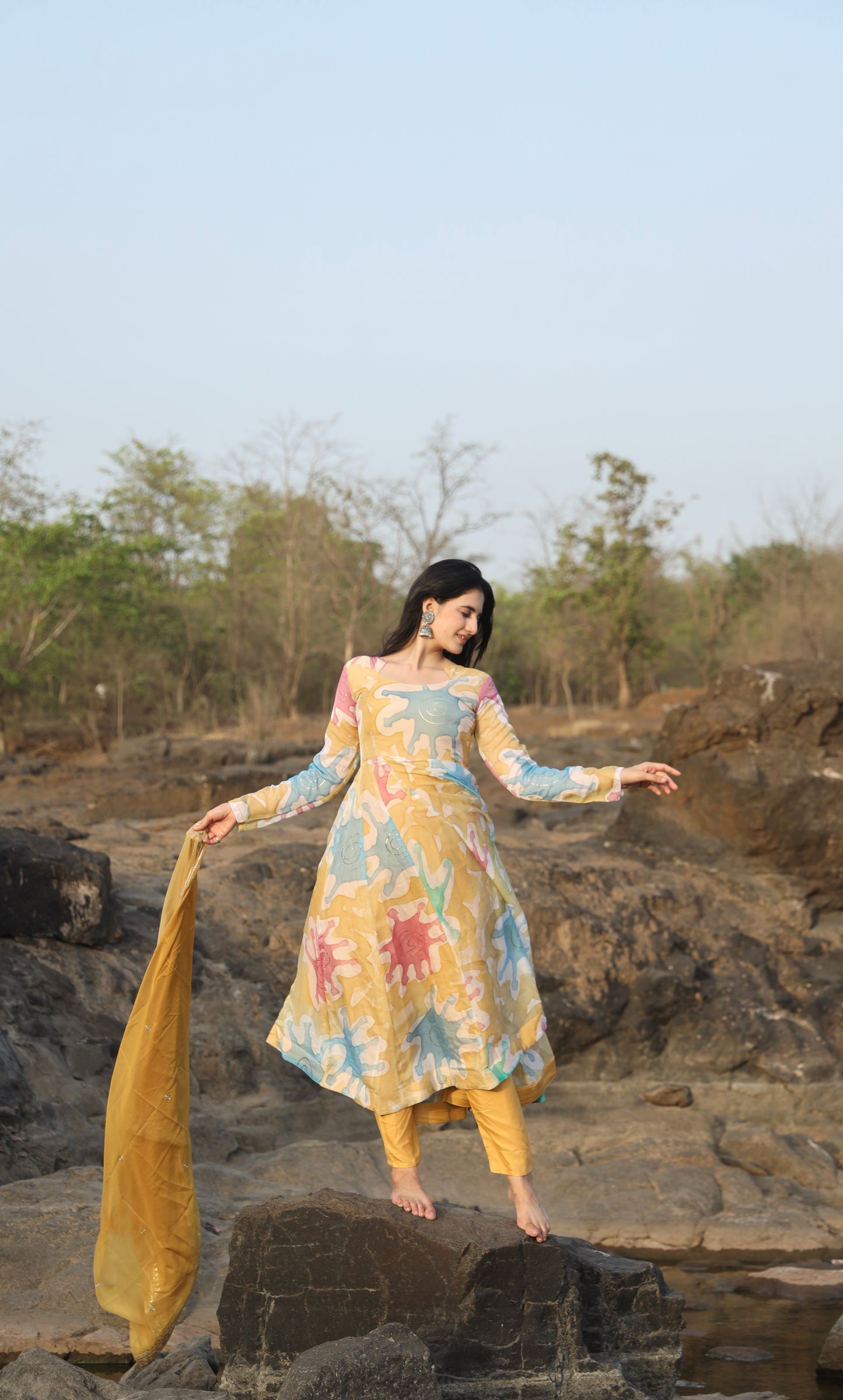 Noorisha Handprint Organza Anarkali Set ✨🌸