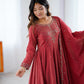 Premium Roman Shimmer Chanderi Silk Anarkali Suit Set For Women ❤️