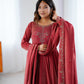 Premium Roman Shimmer Chanderi Silk Anarkali Suit Set For Women ❤️
