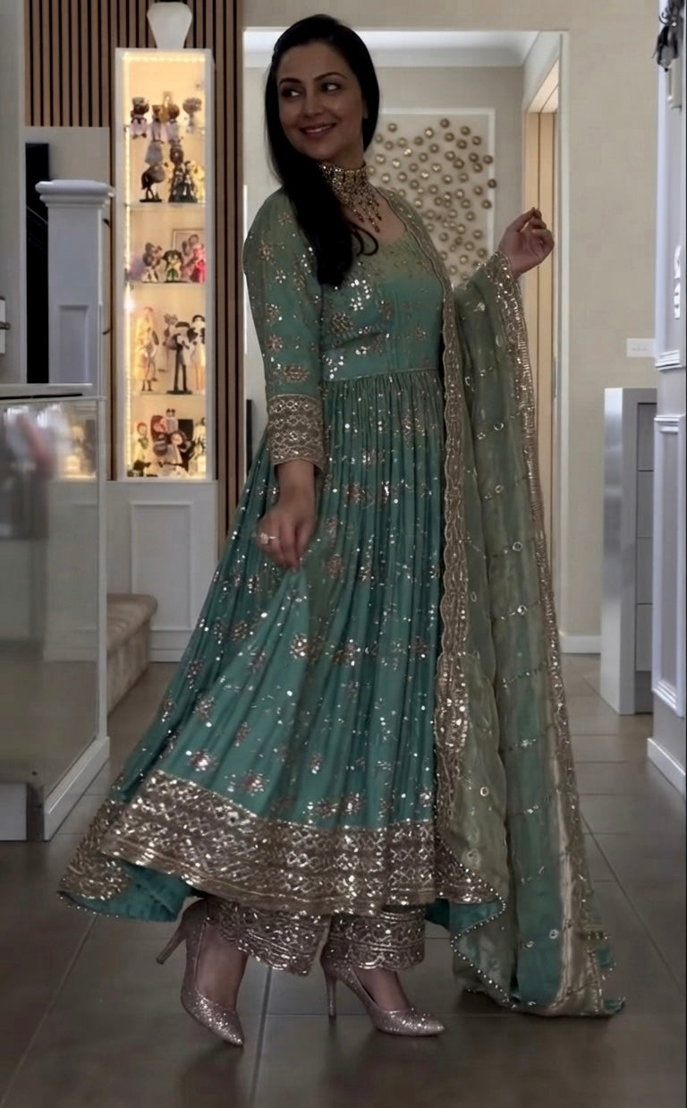 HEAVY FENDY SILK KALI WORK GOWN SUIT