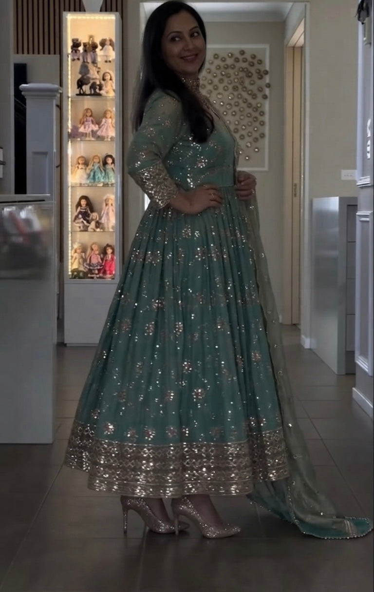 HEAVY FENDY SILK KALI WORK GOWN SUIT
