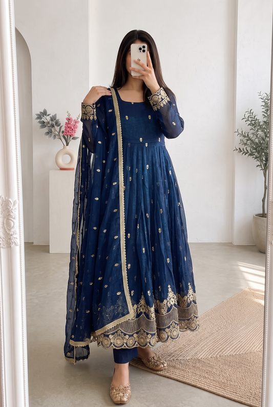 Graceful Crunchy Silk Embroidered Gown – New Party Wear Collection
