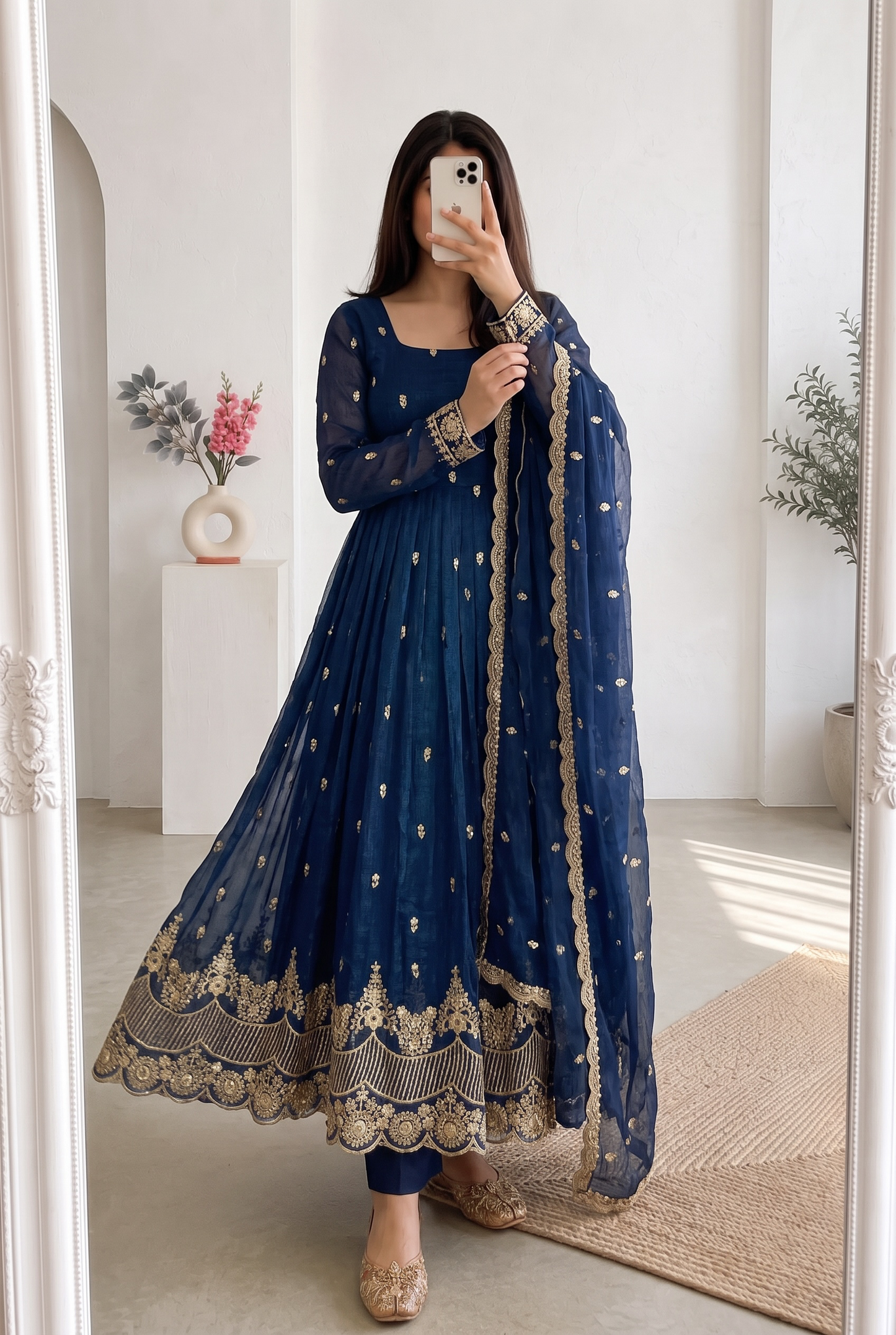 Graceful Crunchy Silk Embroidered Gown – New Party Wear Collection