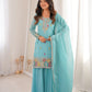 Sky Blue Designer Crunchy Silk Sharara Suit Set For Women 💙