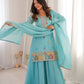 Sky Blue Designer Crunchy Silk Sharara Suit Set For Women 💙