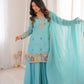 Sky Blue Designer Crunchy Silk Sharara Suit Set For Women 💙