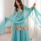 Sky Blue Designer Crunchy Silk Sharara Suit Set For Women 💙