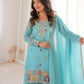 Sky Blue Designer Crunchy Silk Sharara Suit Set For Women 💙