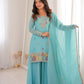 Sky Blue Designer Crunchy Silk Sharara Suit Set For Women 💙