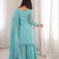 Sky Blue Designer Crunchy Silk Sharara Suit Set For Women 💙