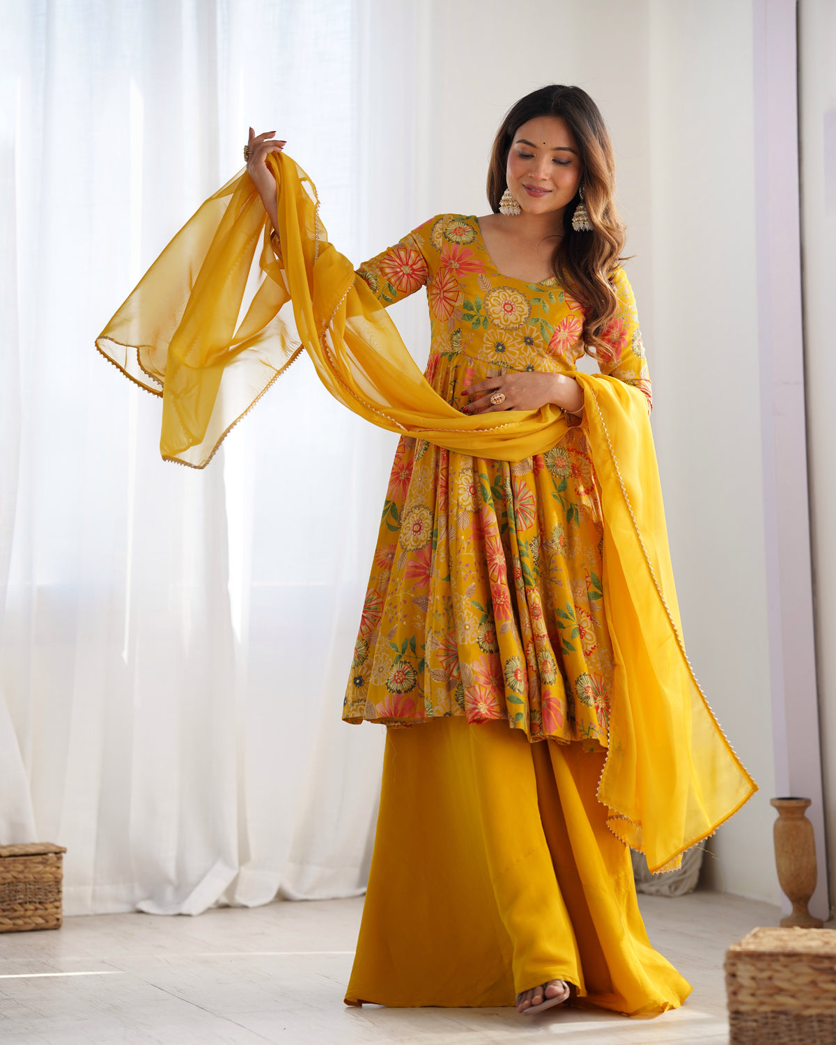 Printed RomanSilk Chanderi Kediya Set – Flared Festive Elegance