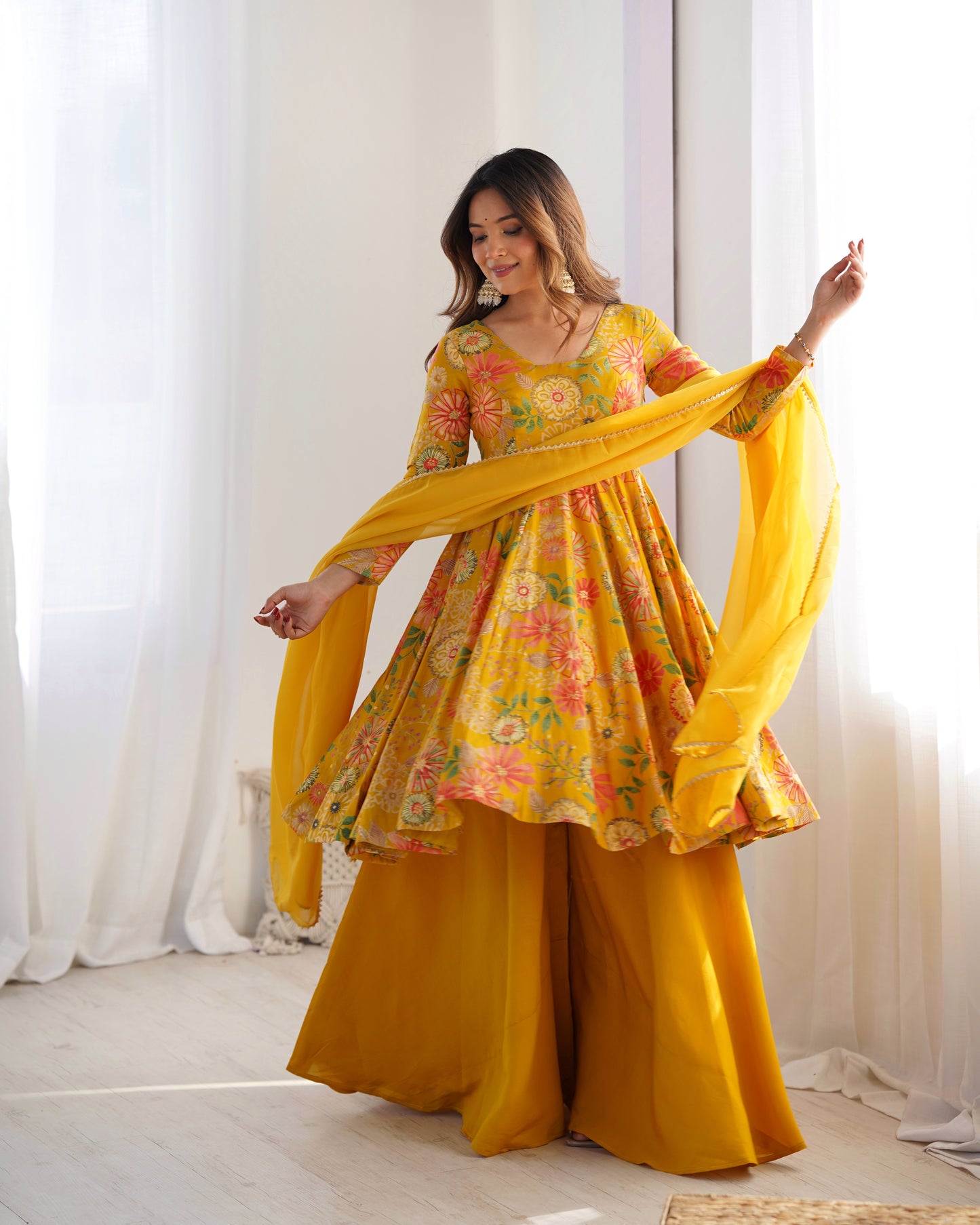 Printed RomanSilk Chanderi Kediya Set – Flared Festive Elegance