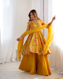 Designer Roman Silk Chanderi Kediya Kurta Palazzo Set For Women