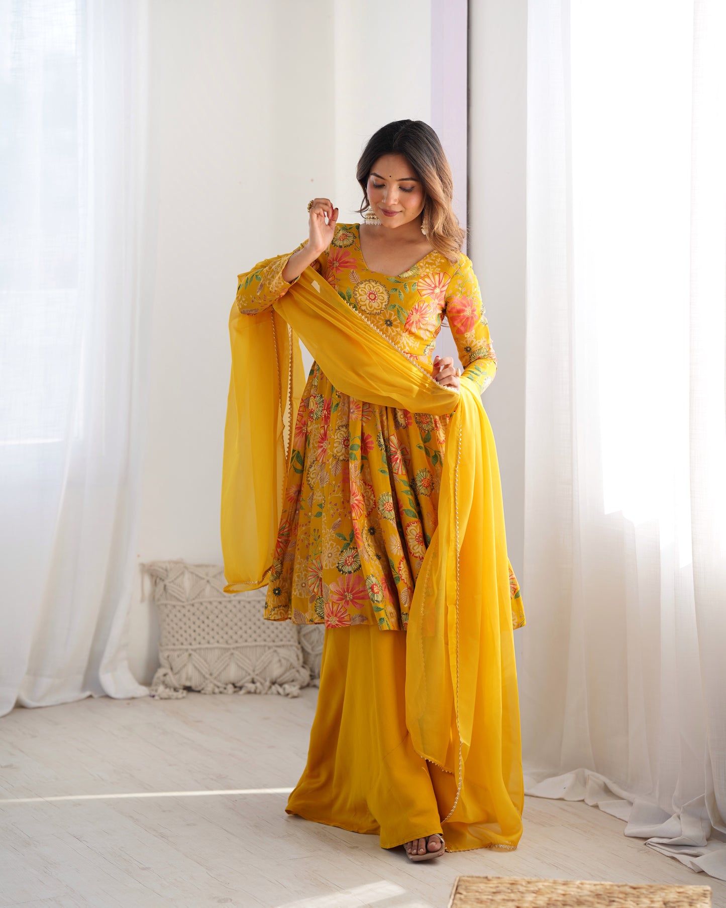 Printed RomanSilk Chanderi Kediya Set – Flared Festive Elegance