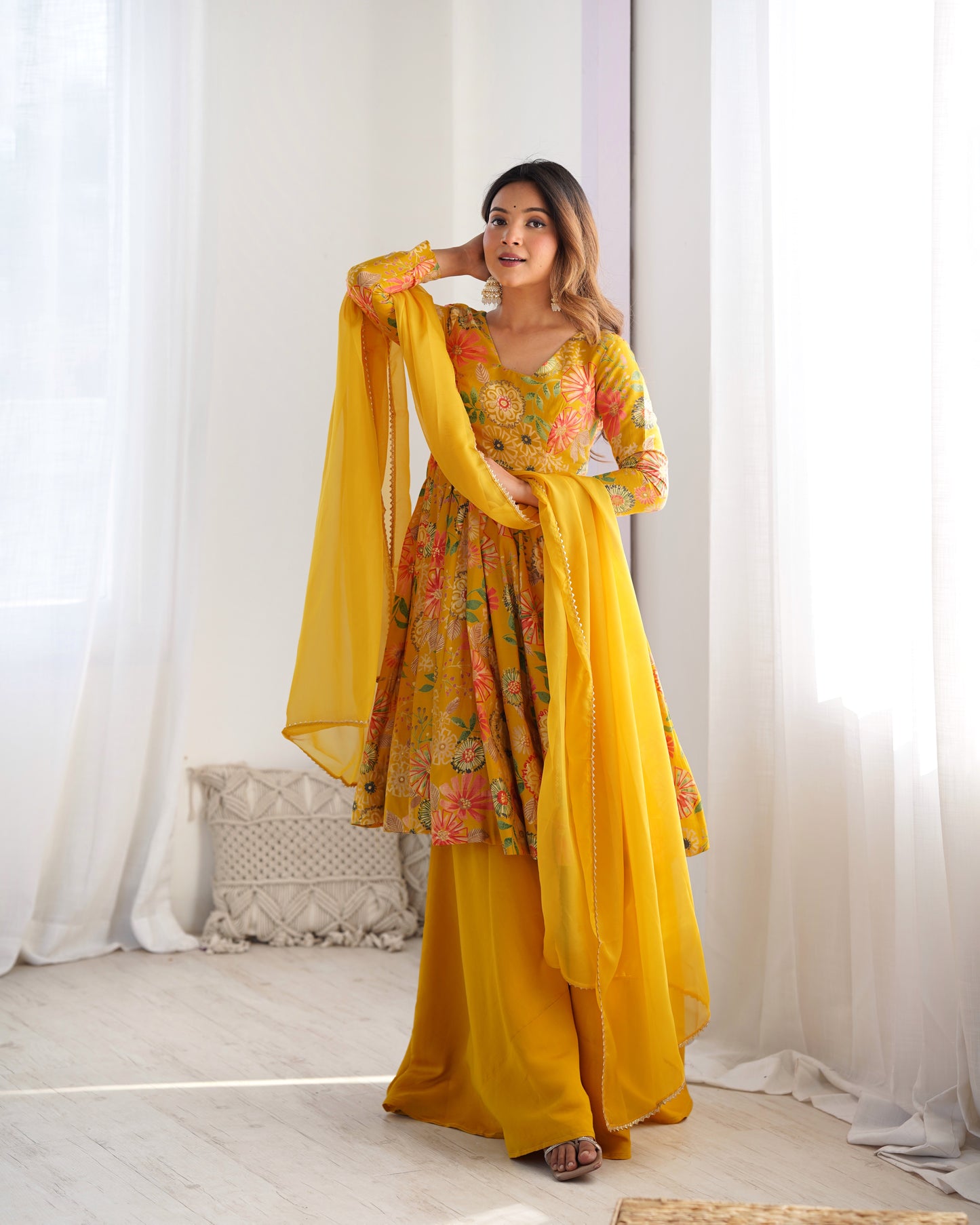 Printed RomanSilk Chanderi Kediya Set – Flared Festive Elegance