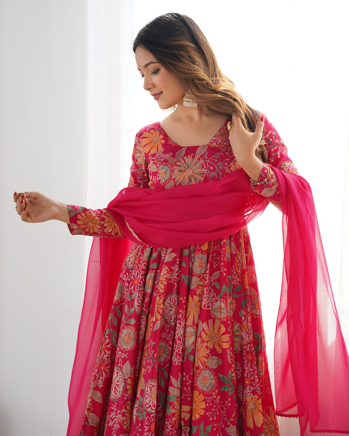 Printed RomanSilk Chanderi Kediya Set – Flared Festive Elegance