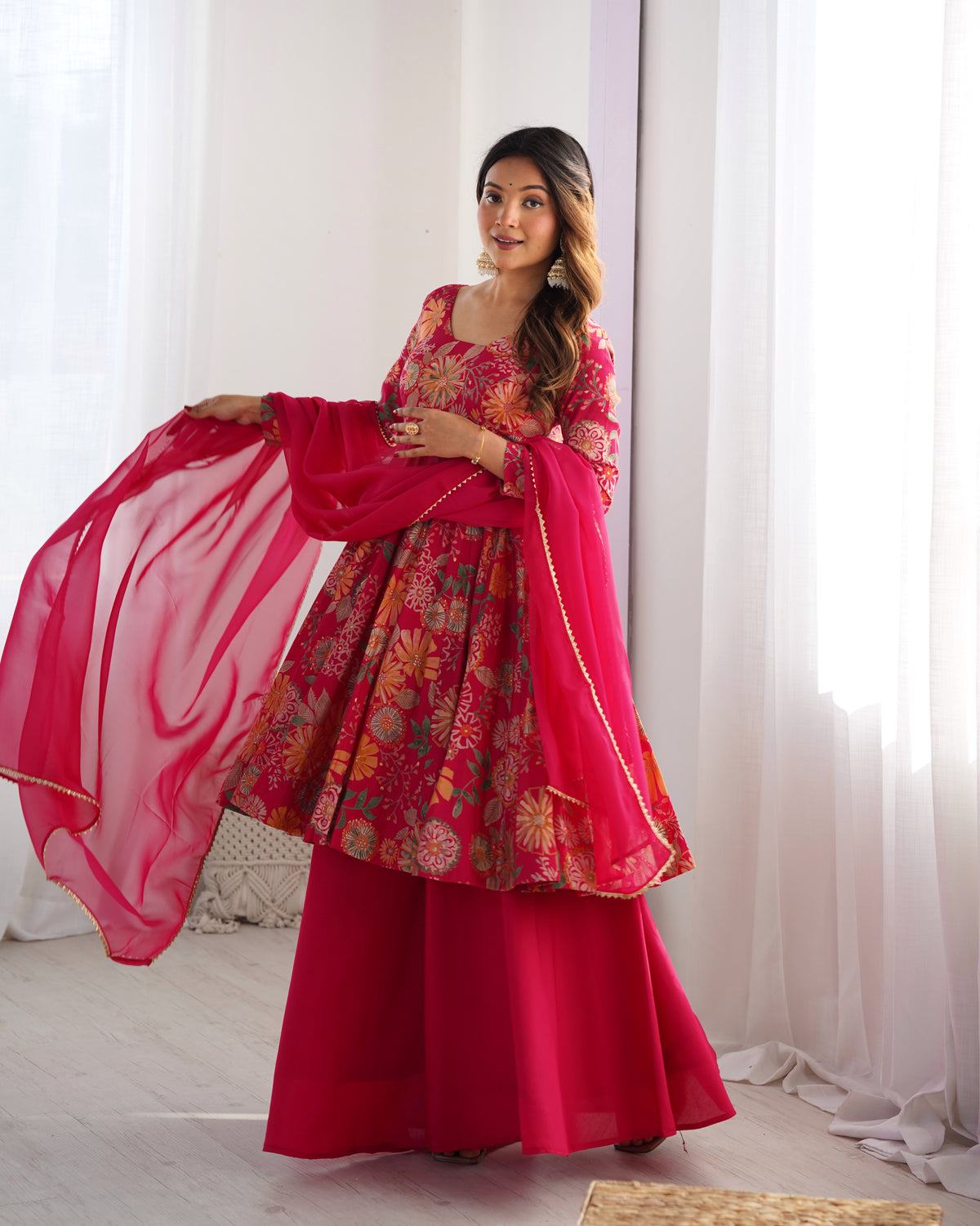 Printed RomanSilk Chanderi Kediya Set – Flared Festive Elegance