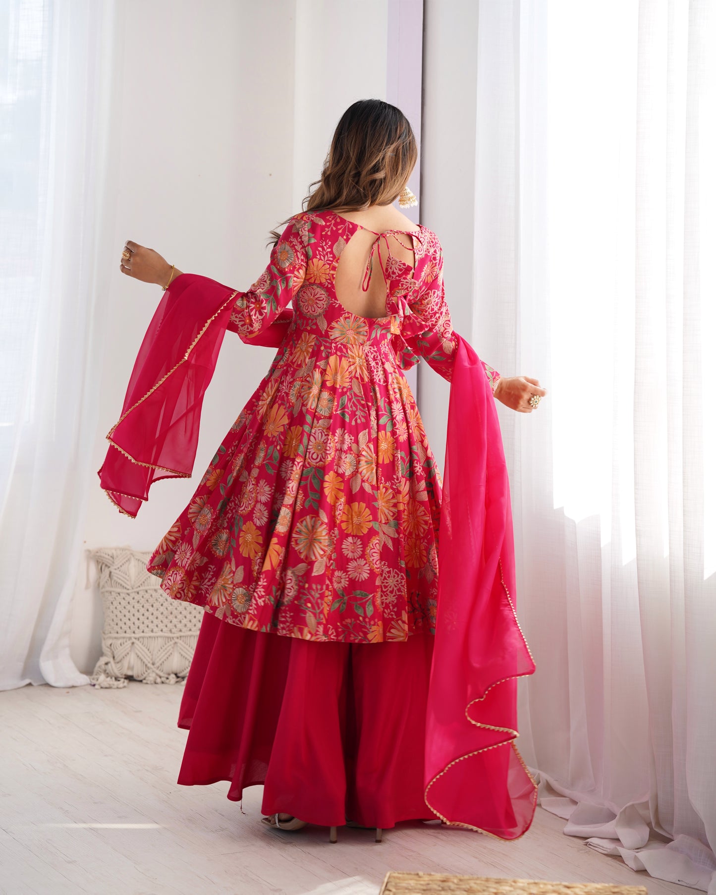Printed RomanSilk Chanderi Kediya Set – Flared Festive Elegance