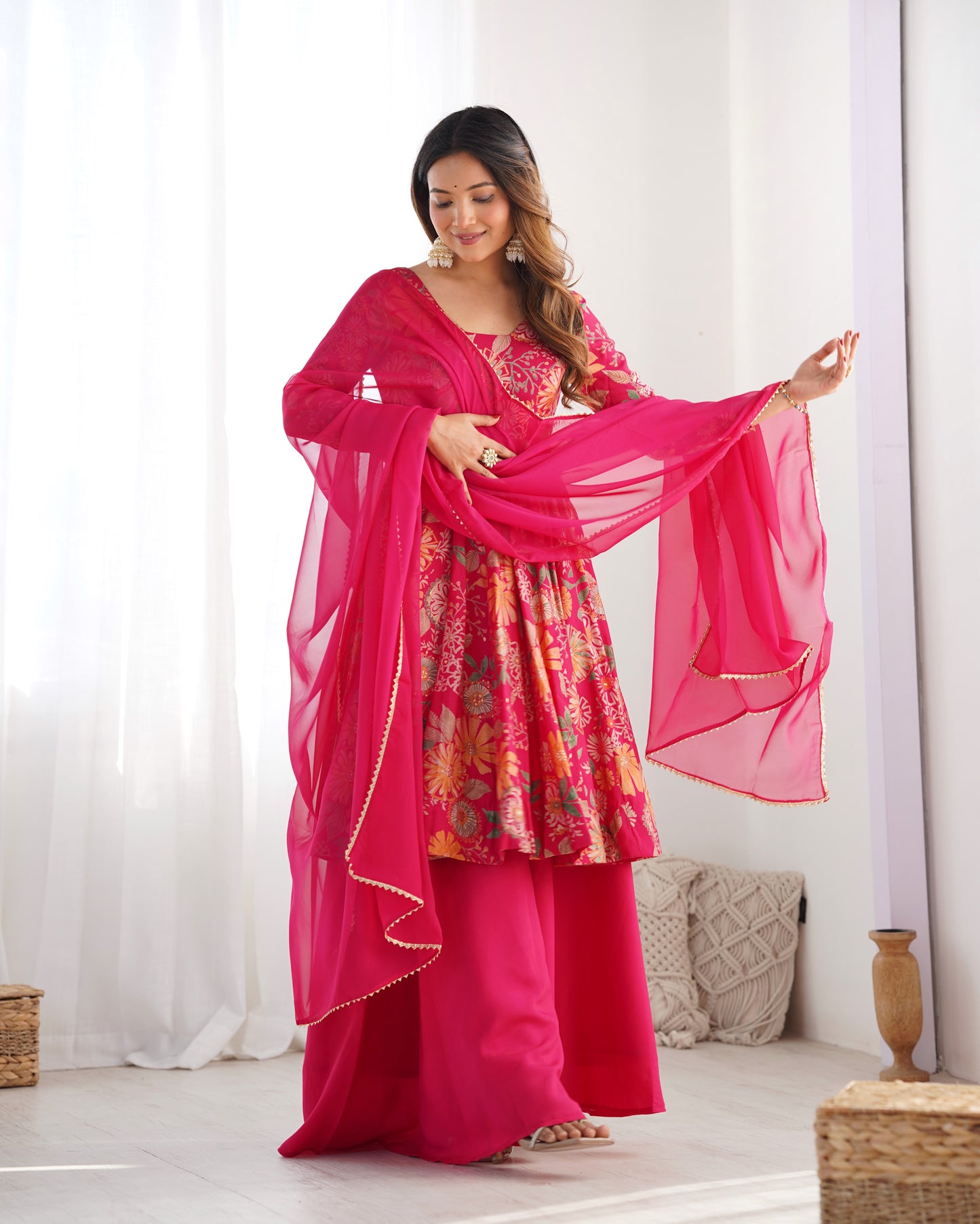 Printed RomanSilk Chanderi Kediya Set – Flared Festive Elegance
