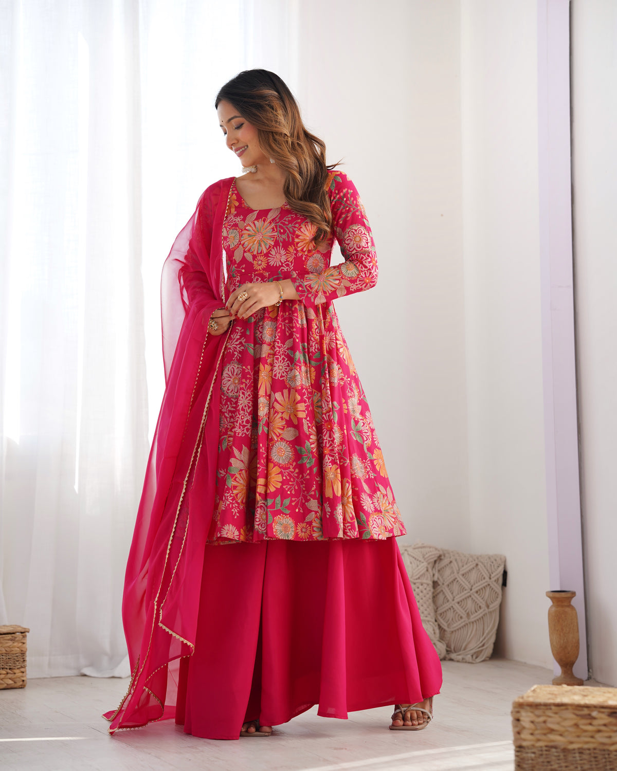 Printed RomanSilk Chanderi Kediya Set – Flared Festive Elegance
