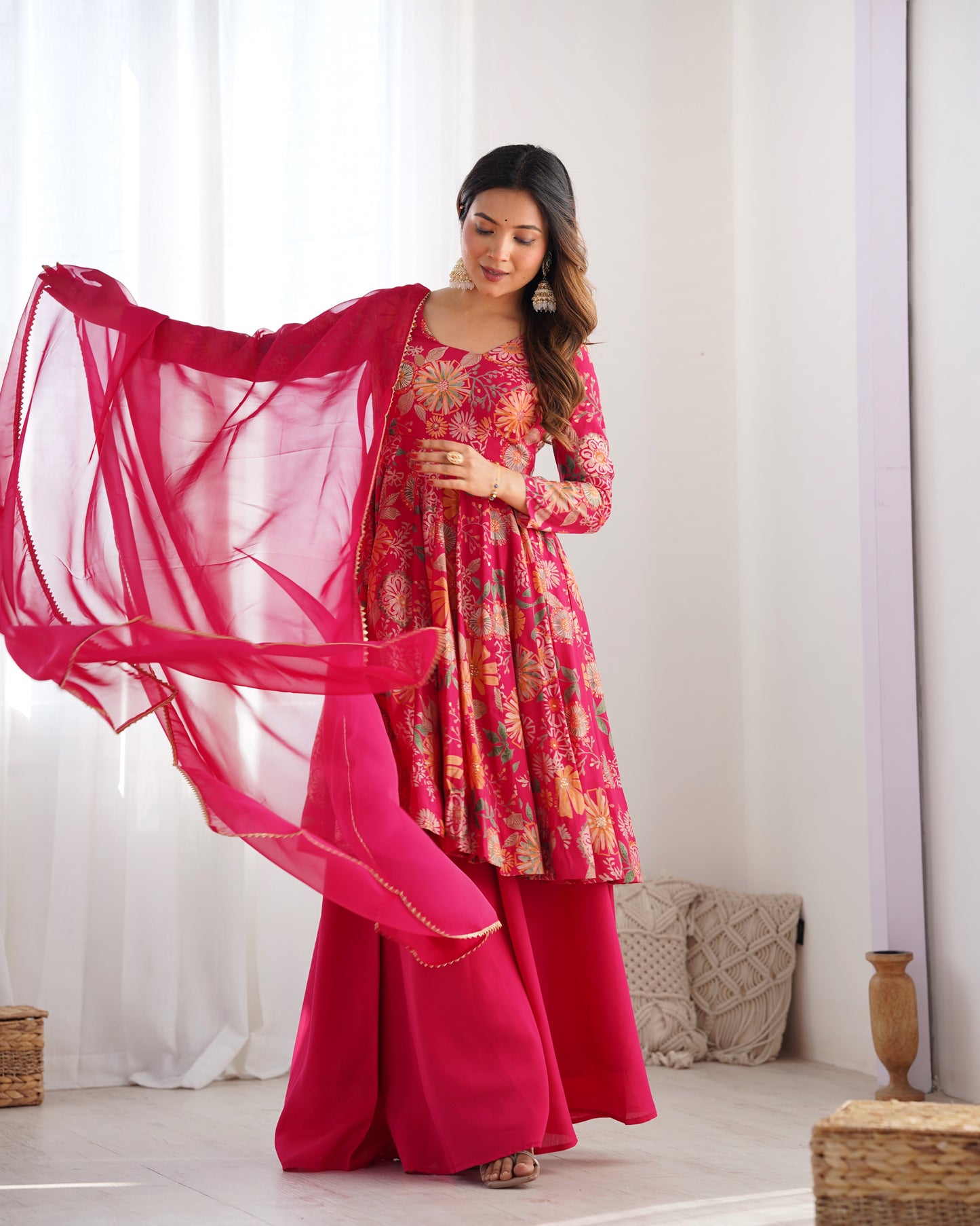 Printed RomanSilk Chanderi Kediya Set – Flared Festive Elegance