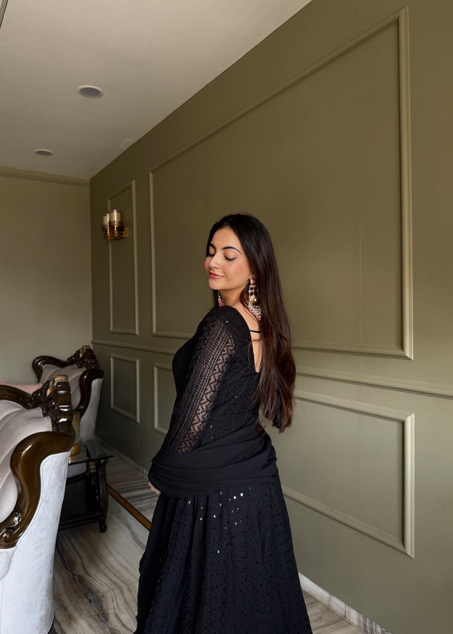 Elegant Lucknowi Georgette Anarkali Suit Set For Women 🖤