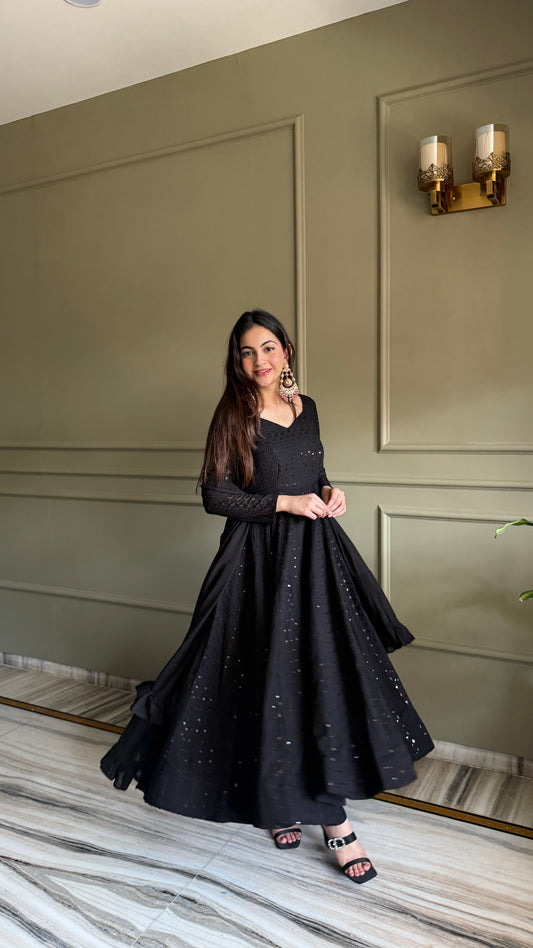 Elegant Lucknowi Georgette Anarkali Suit Set For Women 🖤