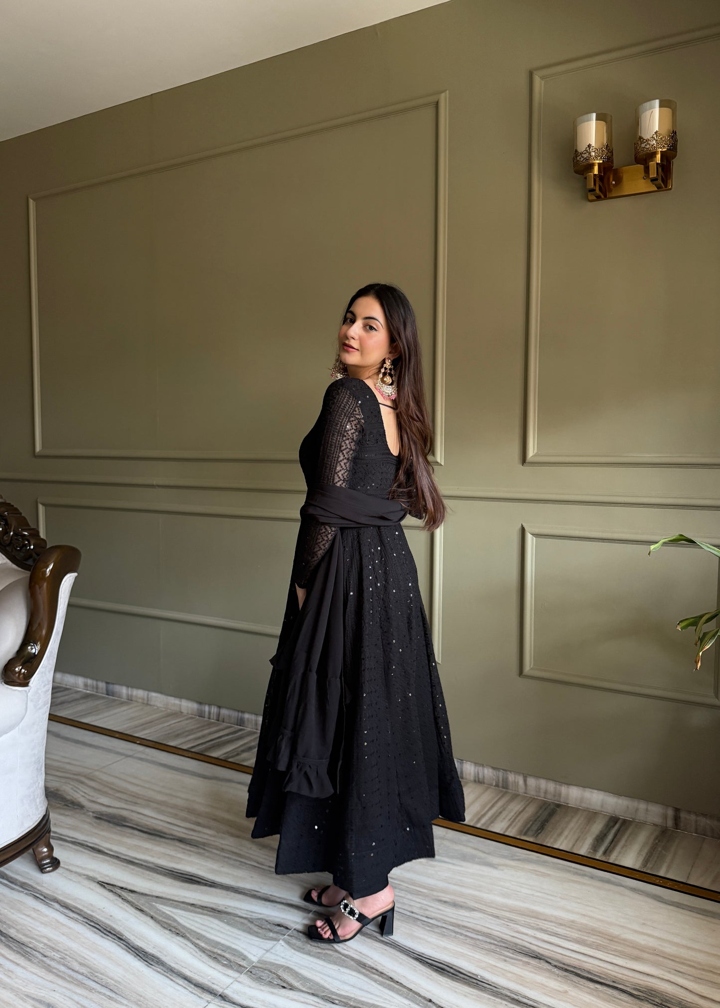 Elegant Lucknowi Georgette Anarkali Suit Set For Women 🖤