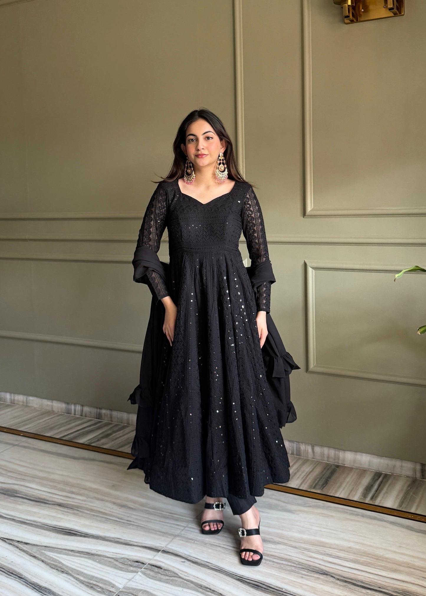 Elegant Lucknowi Georgette Anarkali Suit Set For Women 🖤