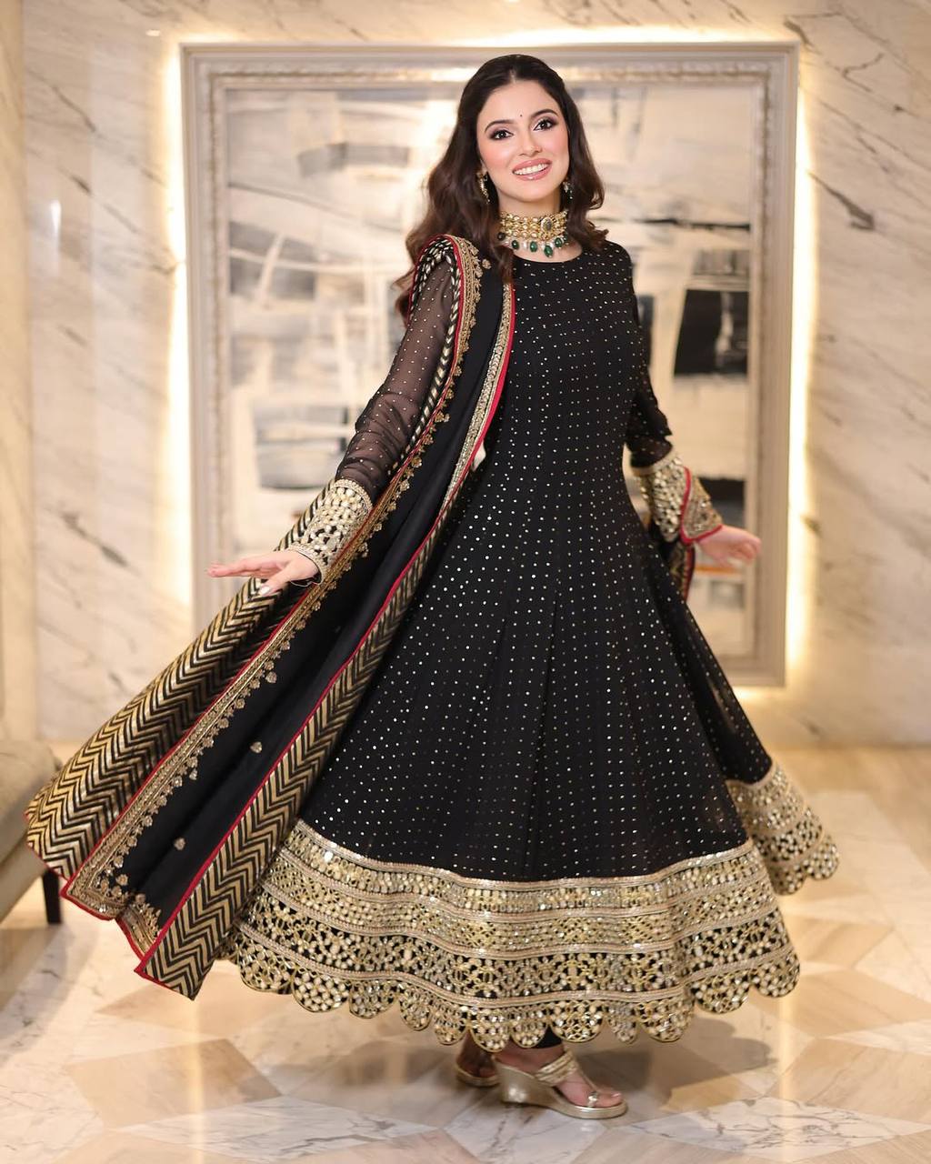 Exquisite Faux Blooming Anarkali Suit Set – Heavy Zari &amp; Sequins Work