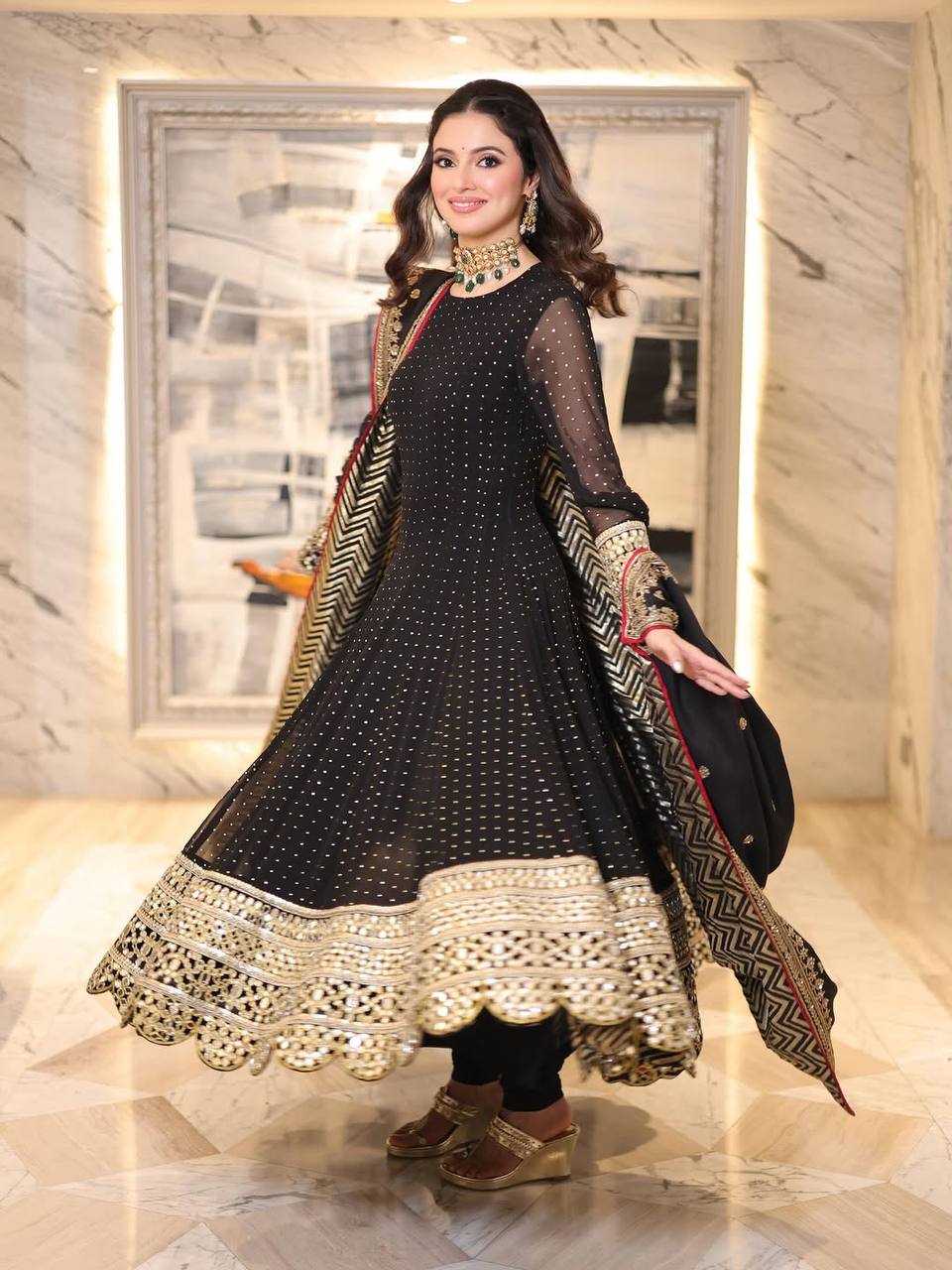 Exquisite Faux Blooming Anarkali Suit Set – Heavy Zari &amp; Sequins Work
