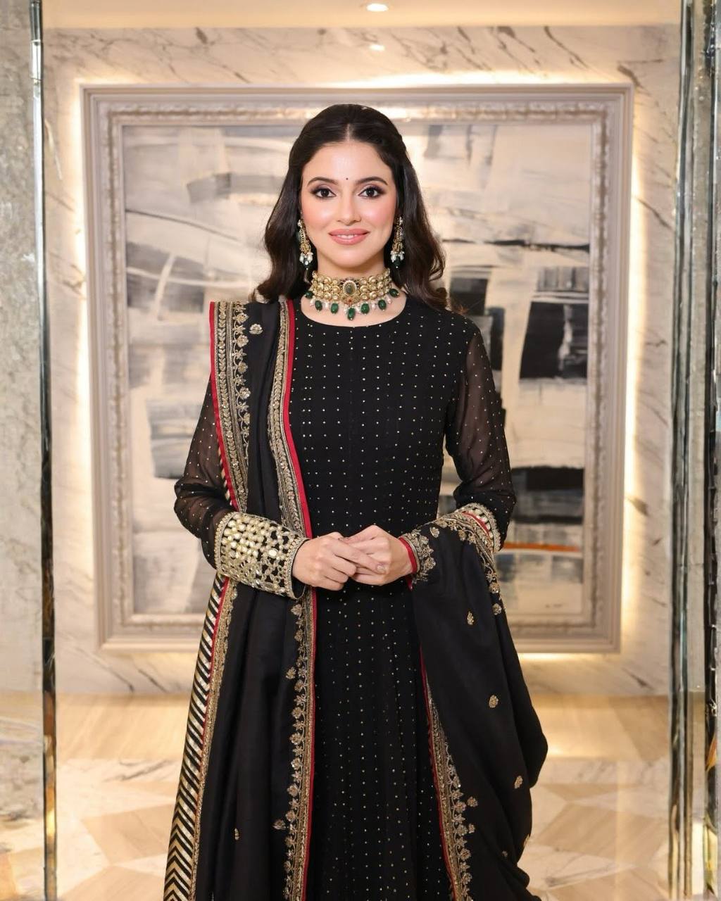 Exquisite Faux Blooming Anarkali Suit Set – Heavy Zari &amp; Sequins Work