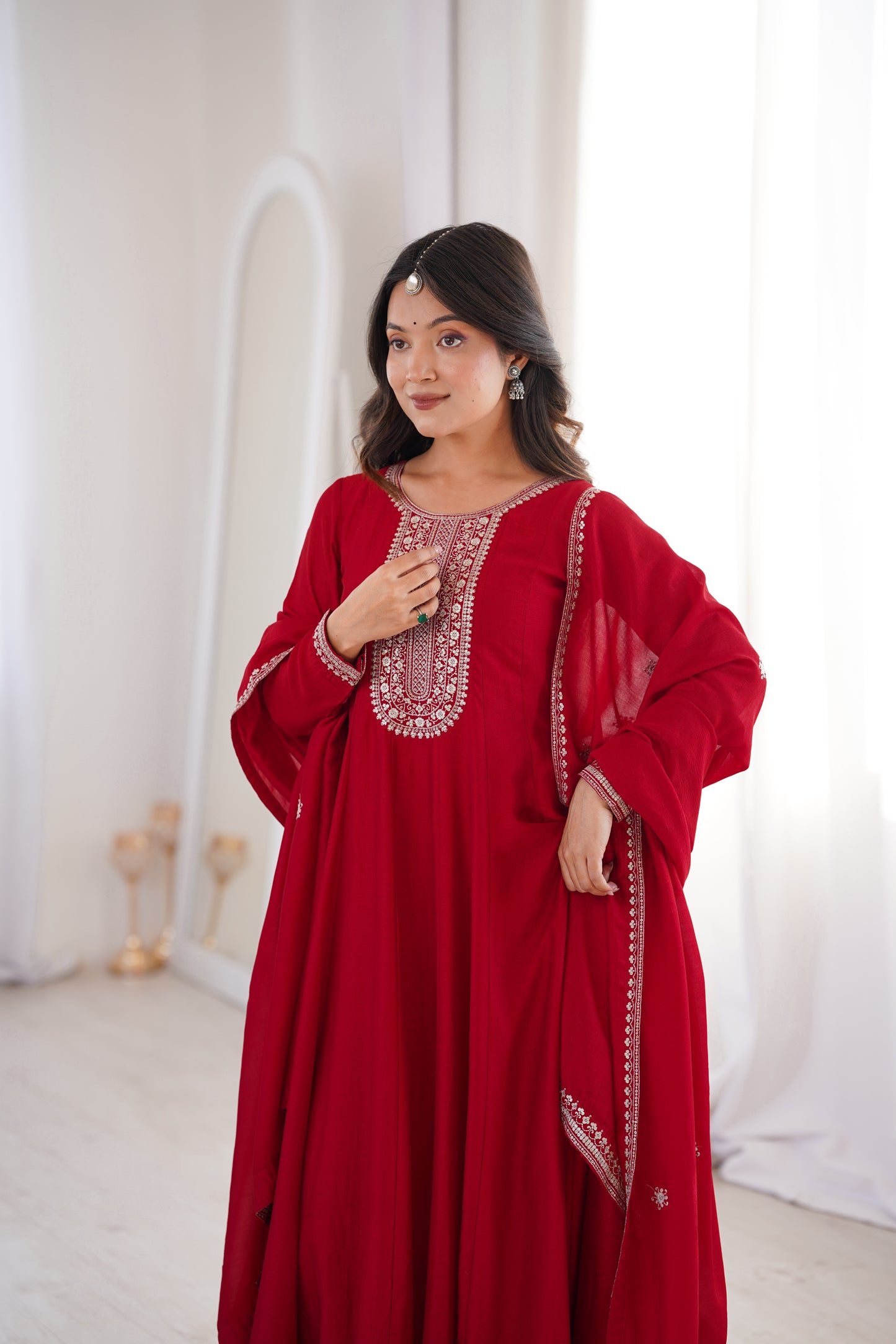 Royal Dark Red Fully Flared Anarkali Gown Set For Women