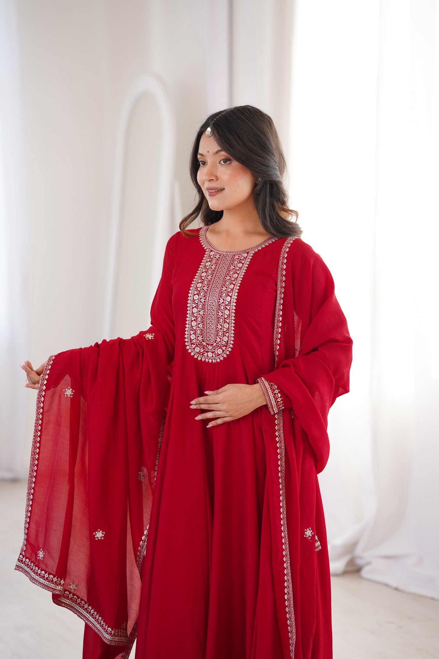 Royal Dark Red Fully Flared Anarkali Gown Set For Women